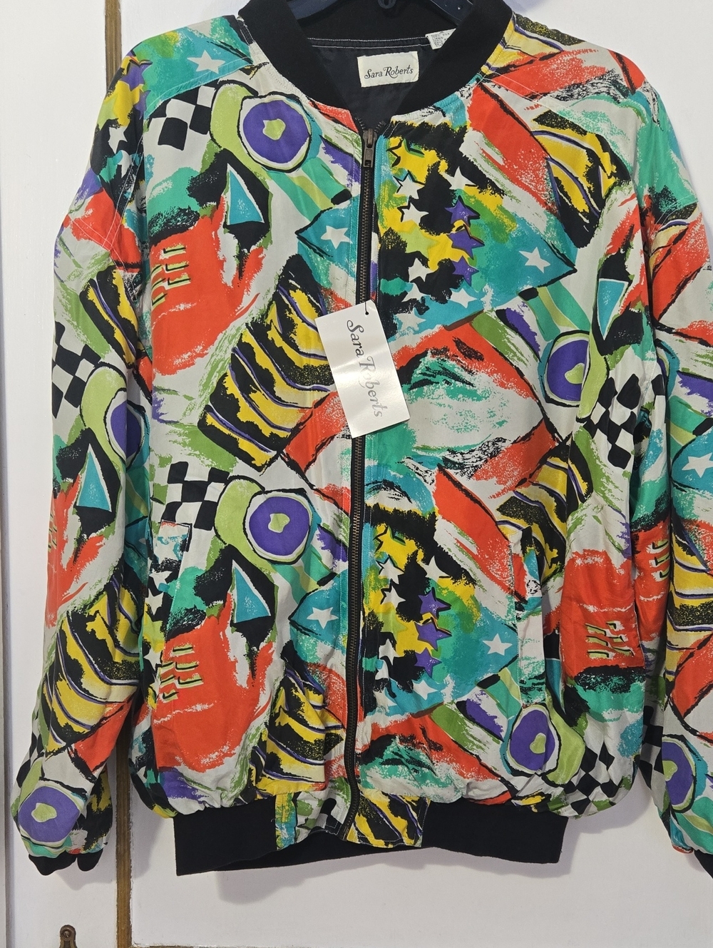 Silk Multicolor Graphic Bomber Jacket. Exellent.